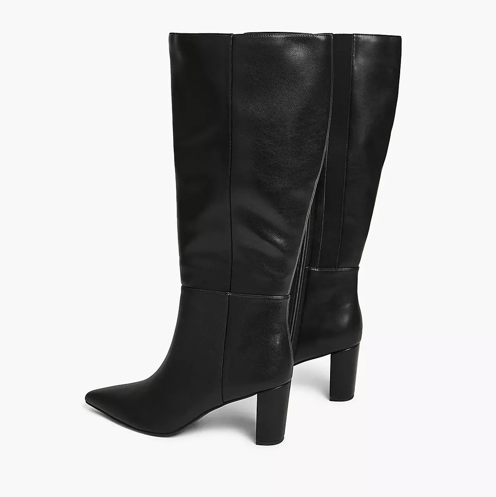 Wide Calf Sleek Black Leather Heeled Boots